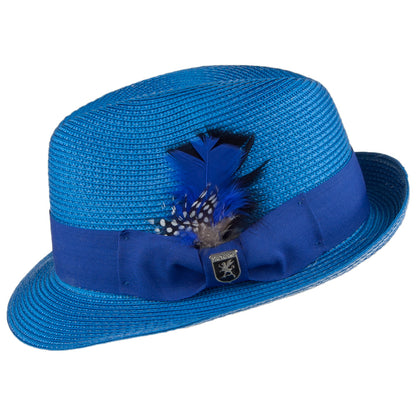 Sombrero Trilby Pinch Crown de paja toyo de Stacy Adams - Azul Real