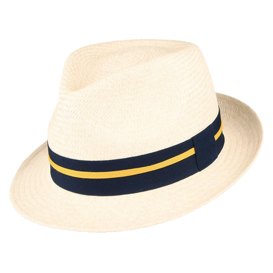 Sombrero Trilby Panamá con cinta decorativa a rayas de Failsworth - Natural