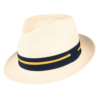 Sombrero Trilby Panamá con cinta decorativa a rayas de Failsworth - Natural
