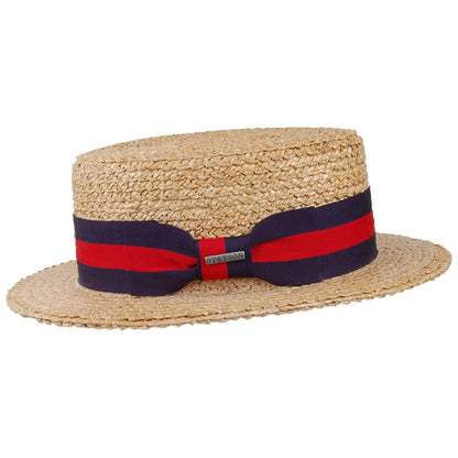 Sombrero Boater Harlem cinta decorativa en azul y rojo de Stetson - Natural