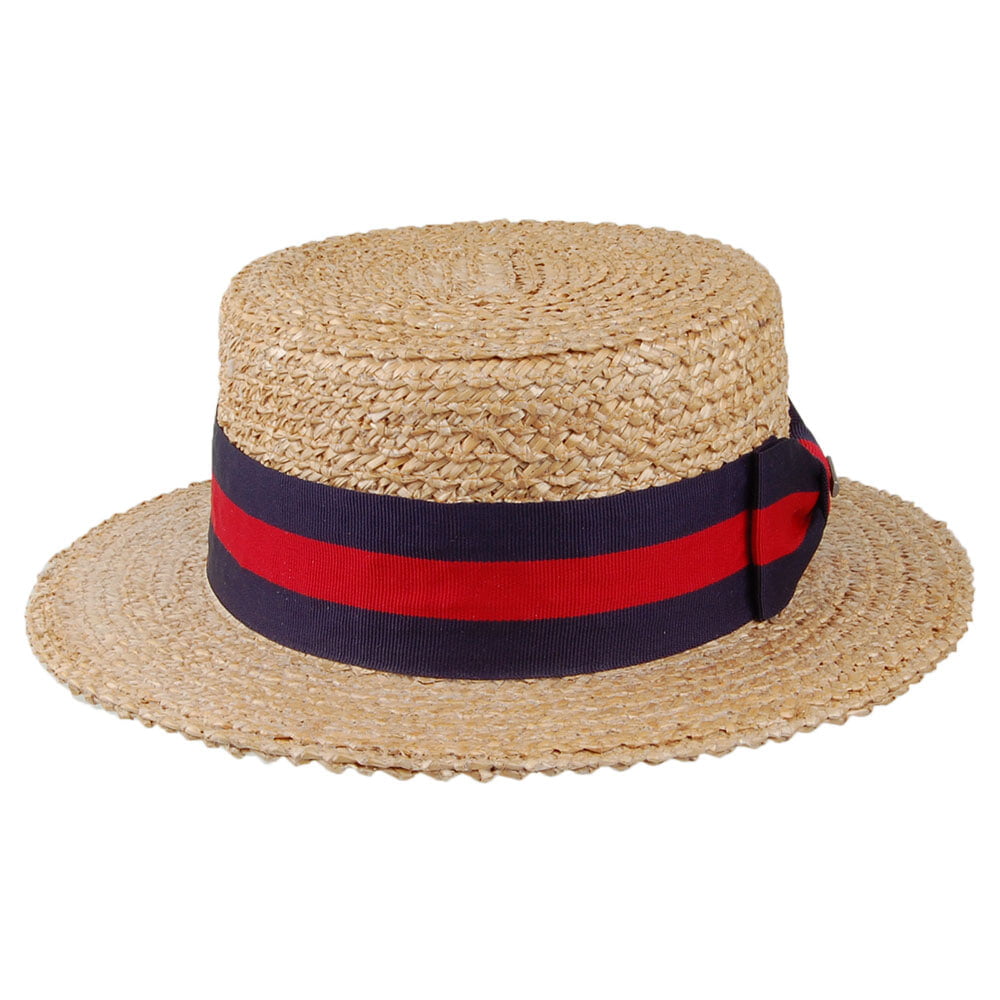 Sombrero Boater Harlem cinta decorativa en azul y rojo de Stetson - Natural