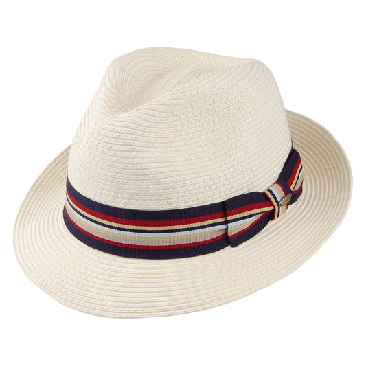Sombrero Fedora Drums trenza fina de paja toyo de Scala - Natural-Azul Marino