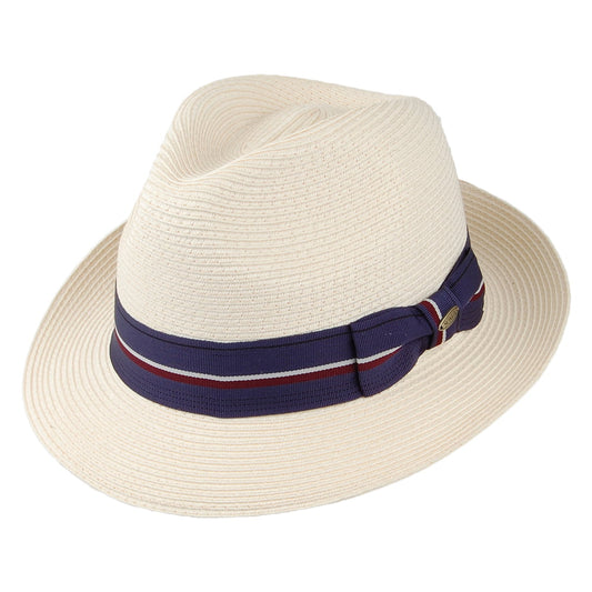 Sombrero Fedora Drums trenza fina de paja toyo de Scala - Natural-Indigo