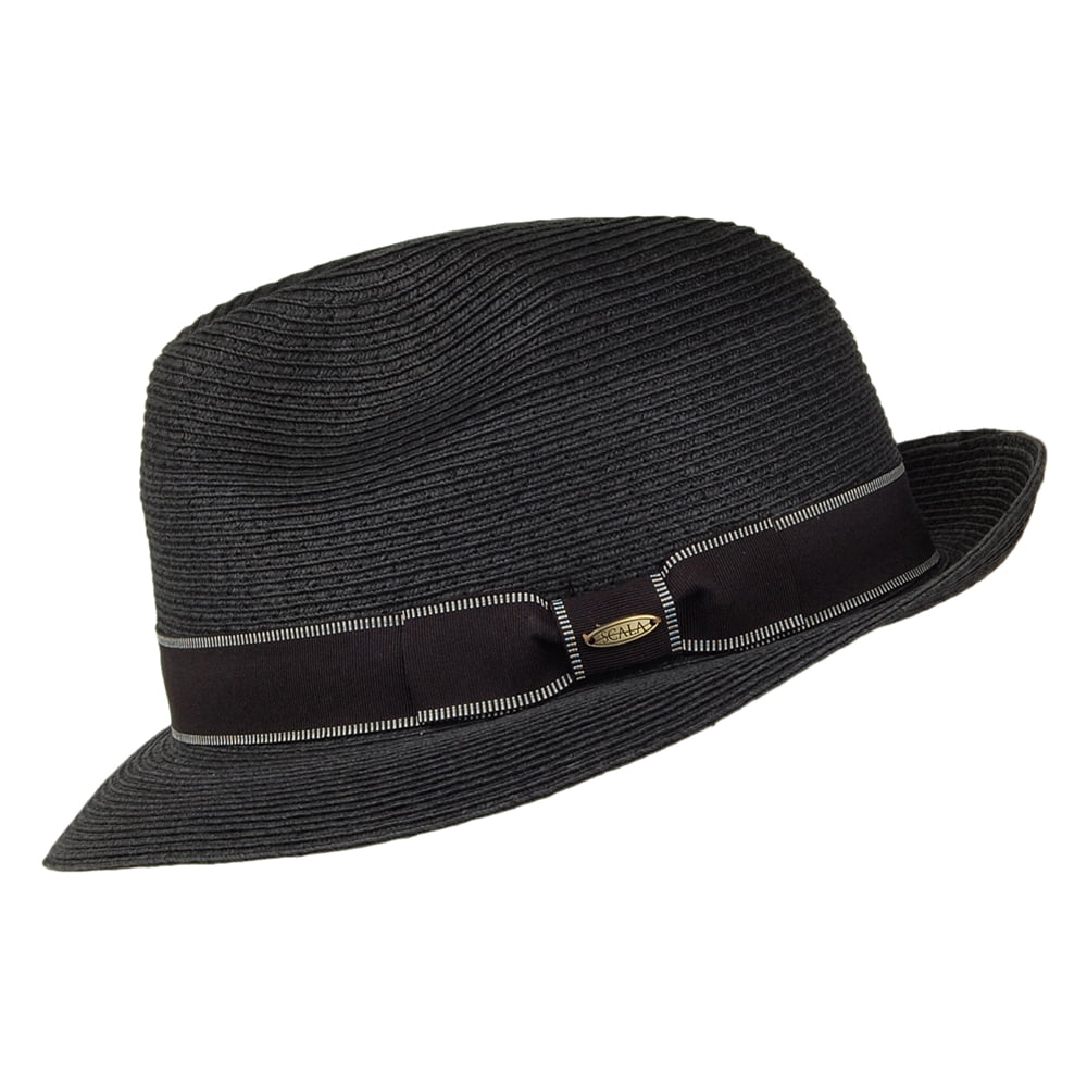 Sombrero Fedora Wyatt de paja toyo Trenza fina de Scala - Negro
