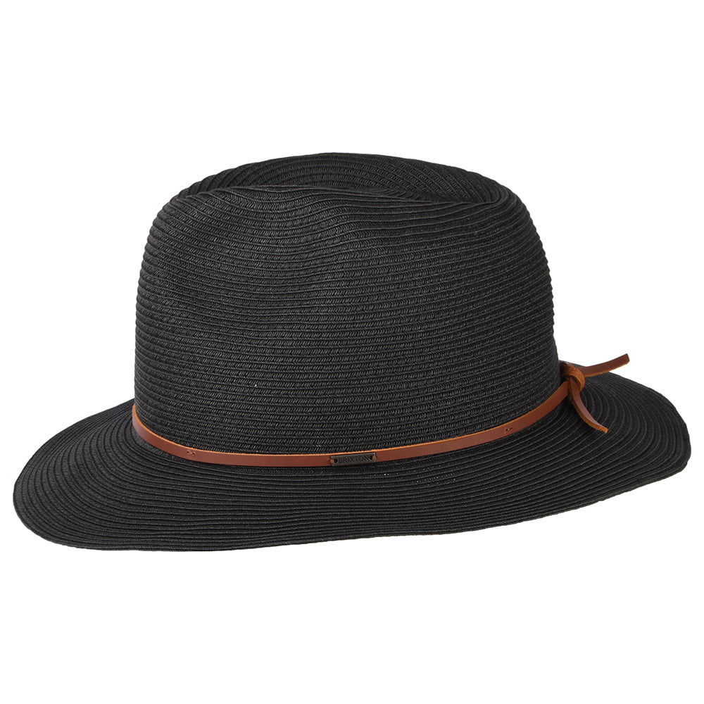 Sombrero Fedora Wesley plegable de paja de Brixton - Negro