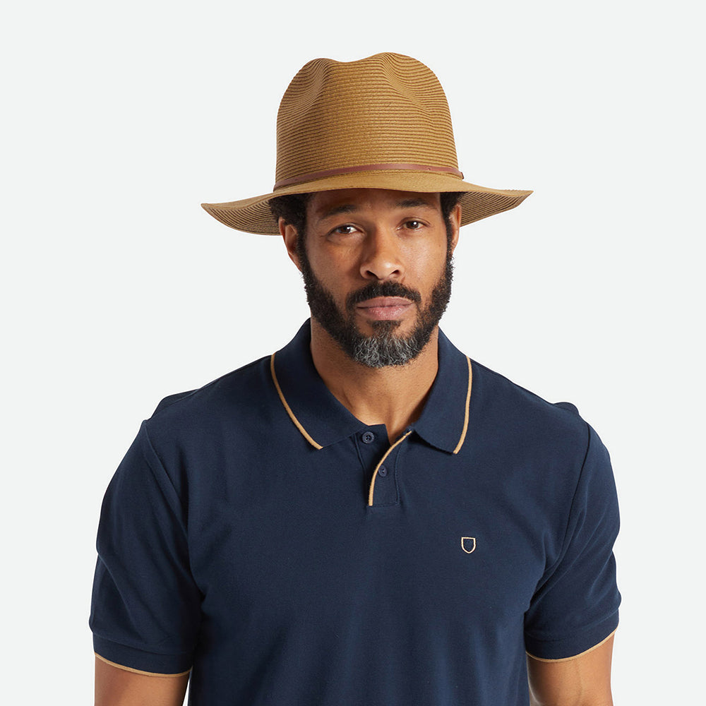 Sombrero Fedora Wesley plegable de paja de Brixton - Cobrizo
