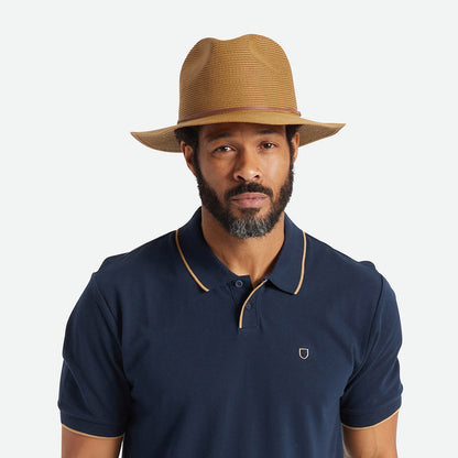 Sombrero Fedora Wesley plegable de paja de Brixton - Cobrizo