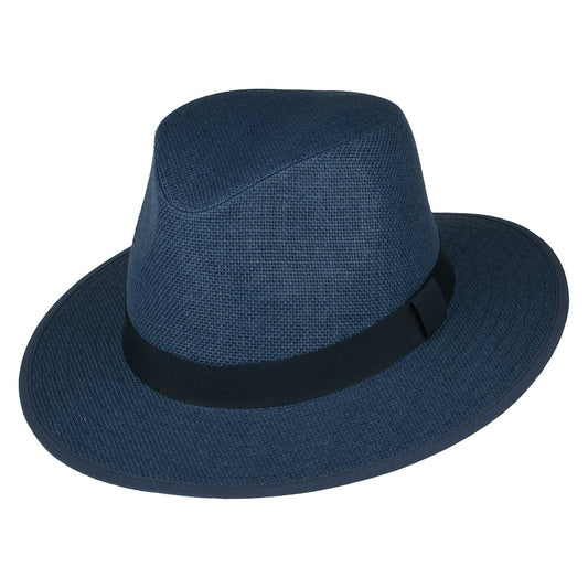 Sombrero Fedora Safari de paja toyo de Failsworth - Azul Marino