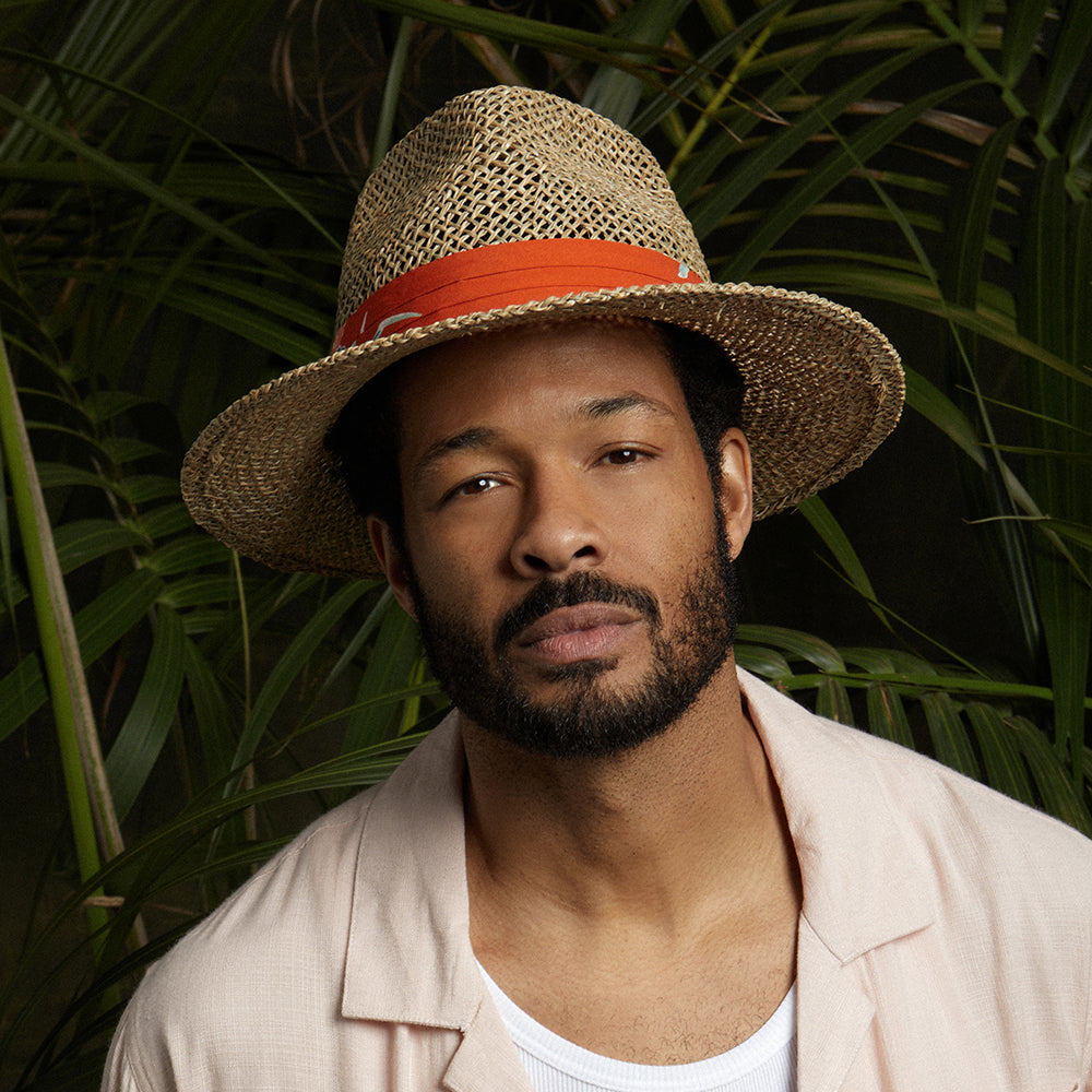 Sombrero Fedora Aloha de seagrass straw de Brixton - Natural-Anaranjado