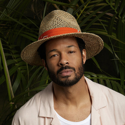 Sombrero Fedora Aloha de seagrass straw de Brixton - Natural-Anaranjado