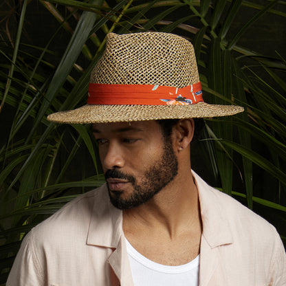 Sombrero Fedora Aloha de seagrass straw de Brixton - Natural-Anaranjado