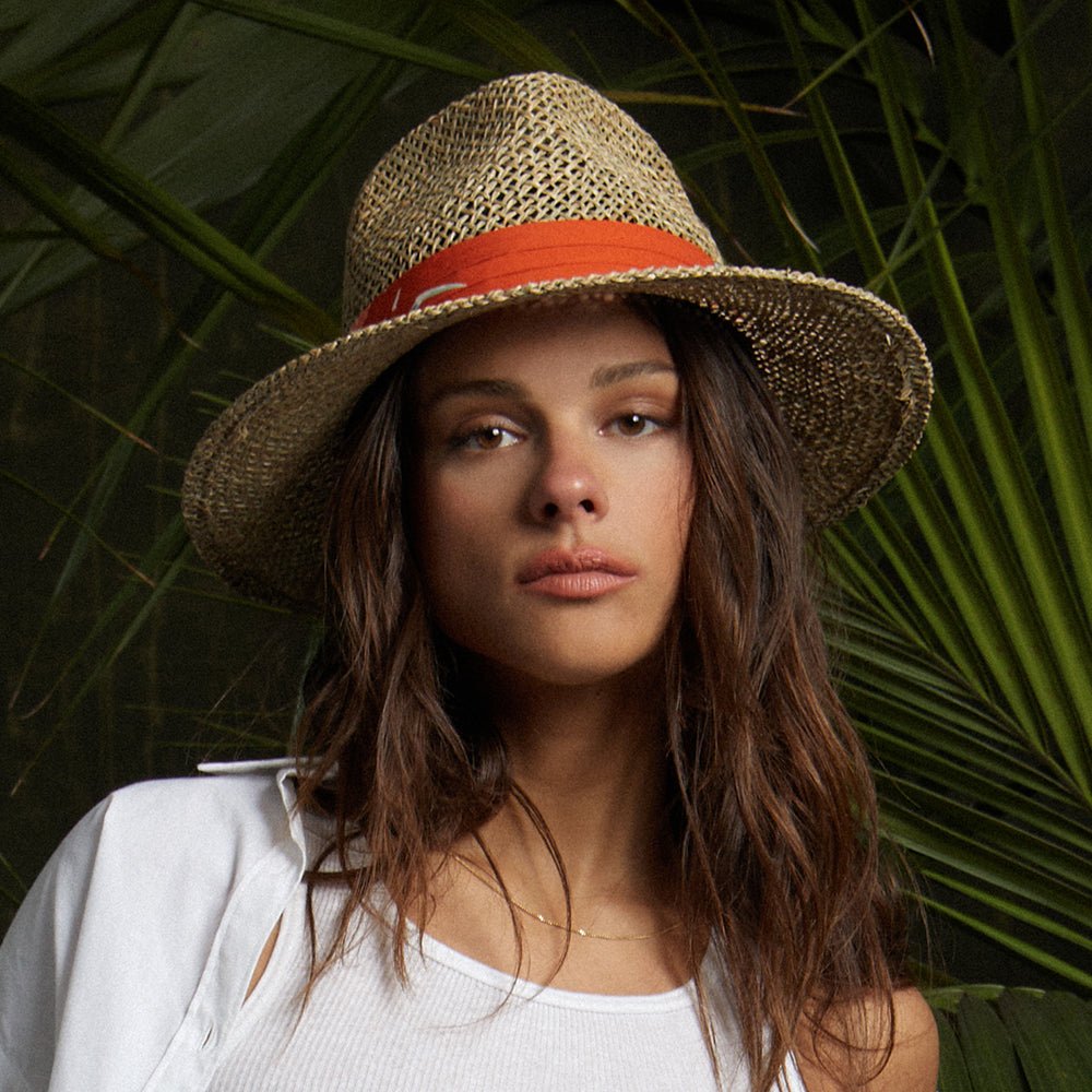 Sombrero Fedora Aloha de seagrass straw de Brixton - Natural-Anaranjado