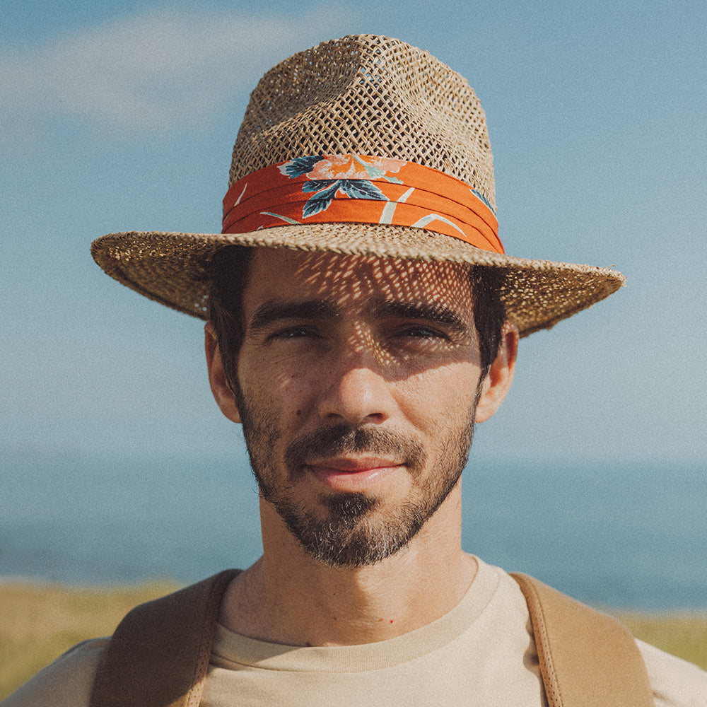 Sombrero Fedora Aloha de seagrass straw de Brixton - Natural-Anaranjado