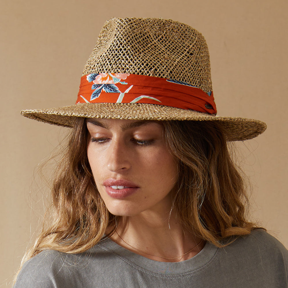 Sombrero Fedora Aloha de seagrass straw de Brixton - Natural-Anaranjado