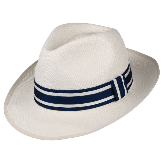 Sombrero Panamá Fedora Ascot Striatus Preset con cinta decorativa a rayas de Christys - Decolorado