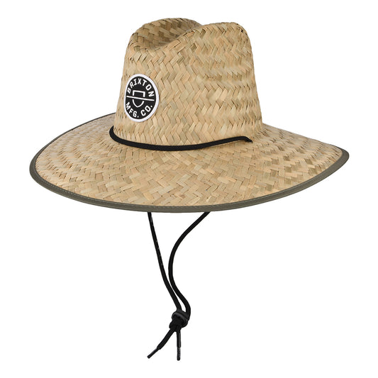 Sombrero de Guardacosta Crest de paja de Brixton - Beige Arena-Verde Oliva