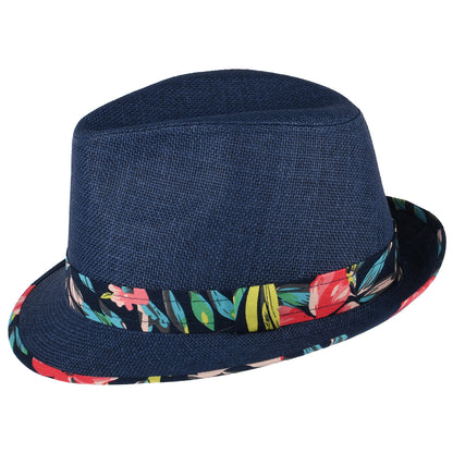 Sombrero Trilby Malibu de paja toyo de Failsworth - Azul Marino