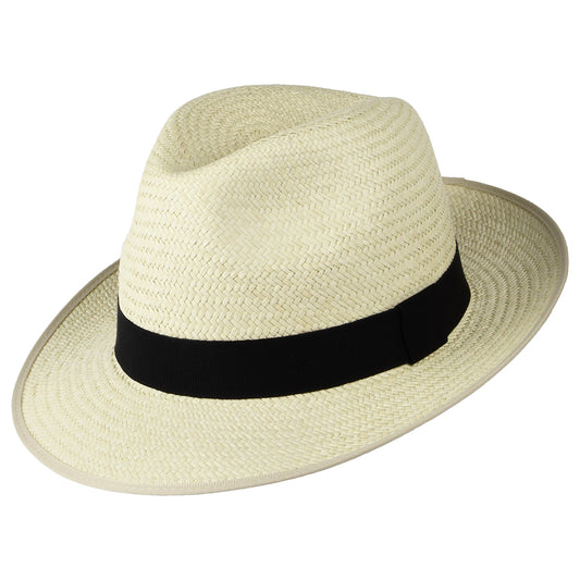 Sombrero Panamá Fedora con cinta decorativa negra de Christys - Semi--Decolorado