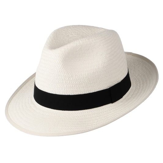 Sombrero Panamá Fedora con cinta decorativa negra de Christys - Decolorado