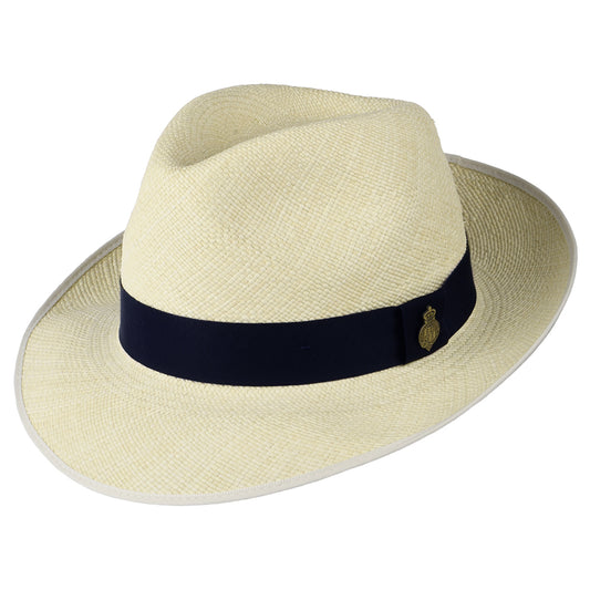 Sombrero Panamá Fedora Classic Preset con cinta decorativa azul marino de Christys - Semi--Decolorado