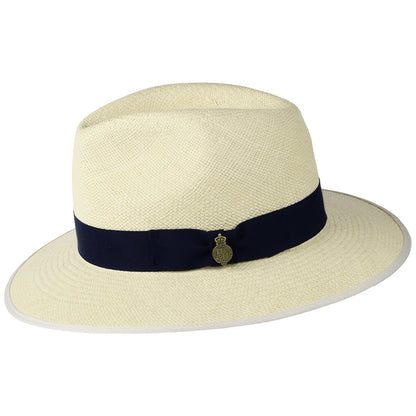 Sombrero Panamá Fedora Downbrim con cinta decorativa azul marino de Christys - Semi--Decolorado
