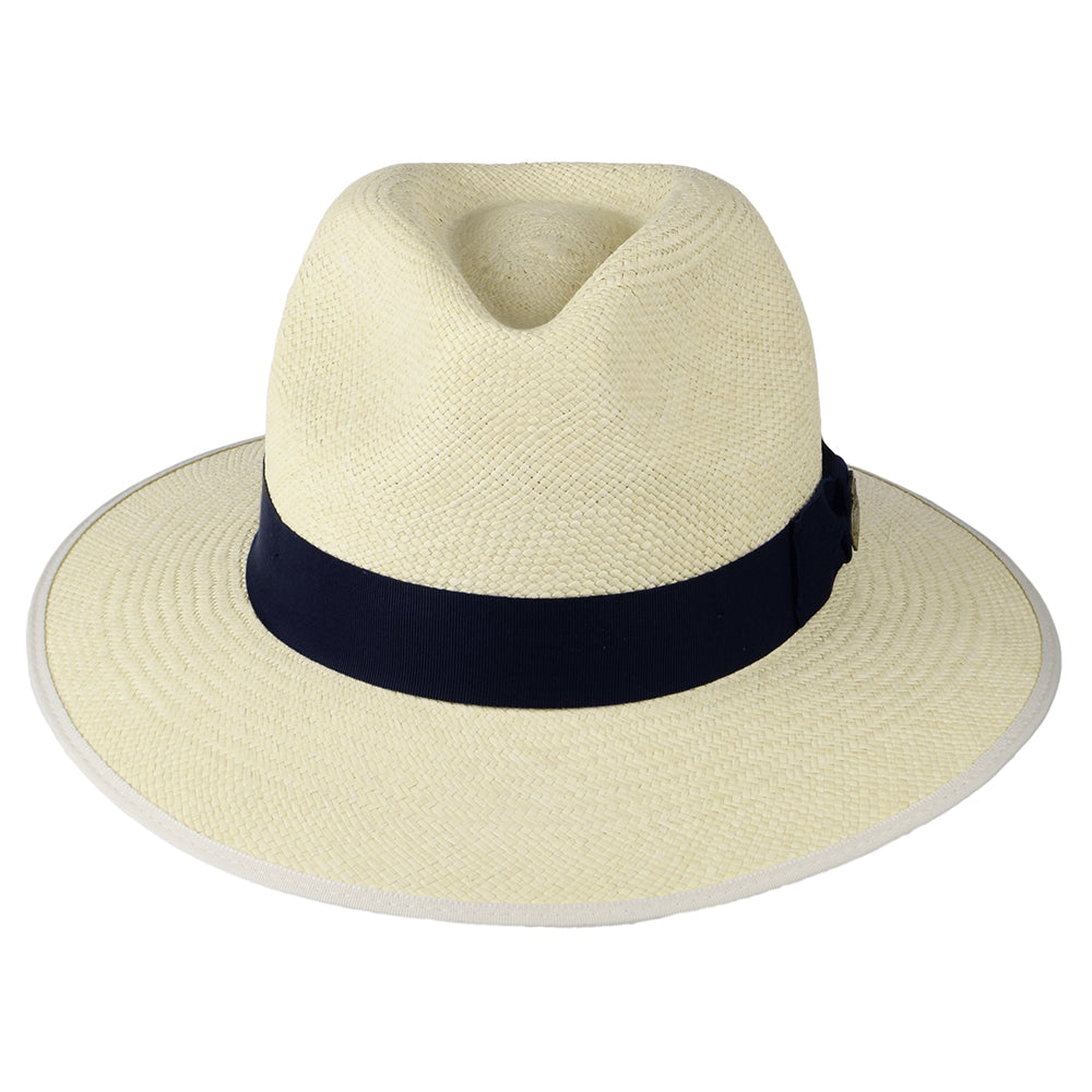 Sombrero Panamá Fedora Downbrim con cinta decorativa azul marino de Christys - Semi--Decolorado