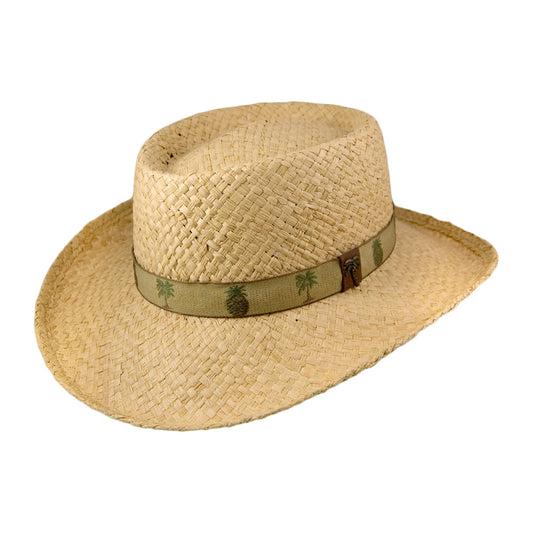 Sombrero Gambler de rafia con banda de palmera y piña de Scala - Natural