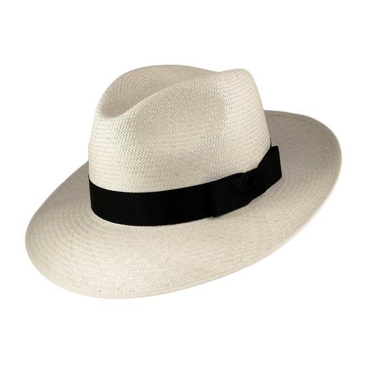 Sombrero Fedora Panamá Snap Brim con cinta decorativa negra de Olney - Decolorado