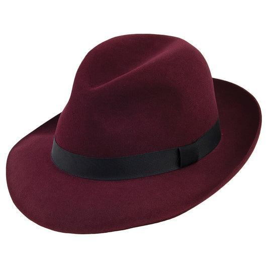 Sombrero Fedora Foldaway de fieltro de piel de Christys - Vino