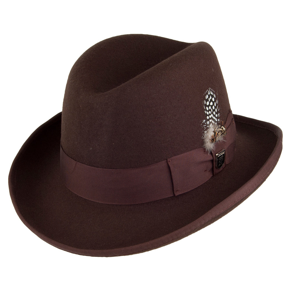 Sombrero Homburg de fieltro de lana de Stacy Adams - Marrón