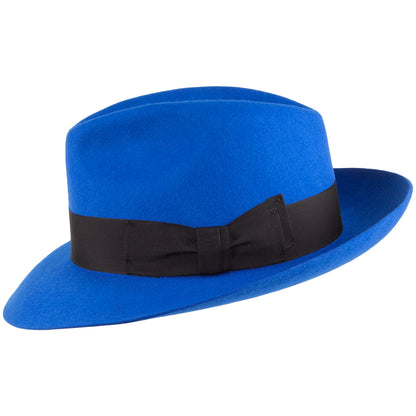Sombrero Fedora Mayfair de fieltro de lana de Denton - Azul Cobalto
