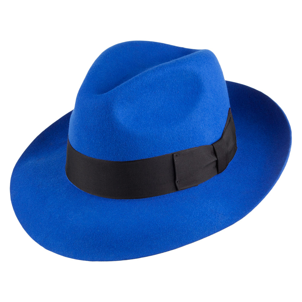 Sombrero Fedora Mayfair de fieltro de lana de Denton - Azul Cobalto