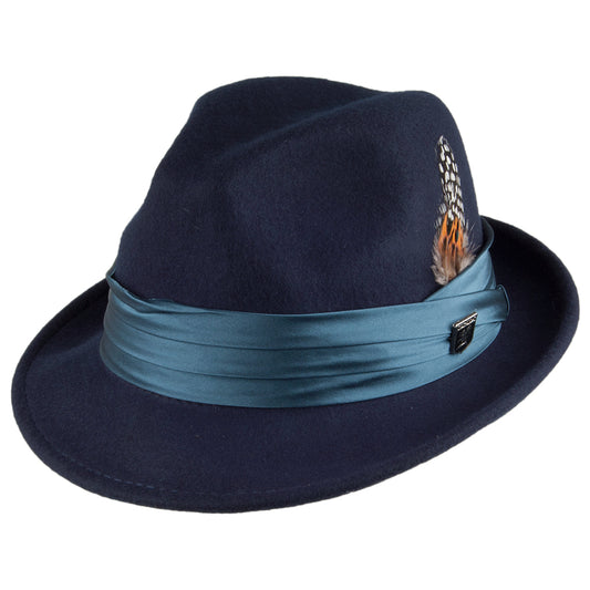 Sombrero Trilby plegable de fieltro de lana de Stacy Adams - Azul Marino