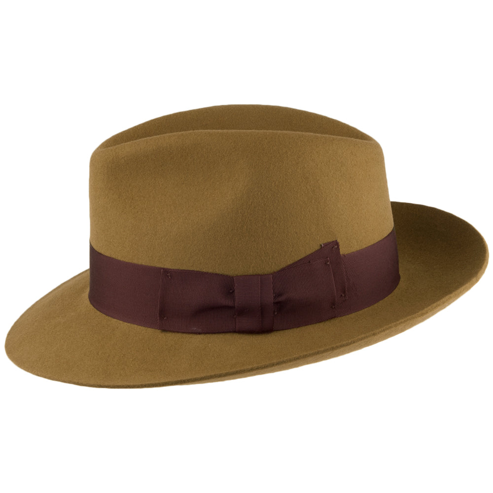 Sombrero Fedora Mayfair de fieltro de lana de Denton - Mostaza