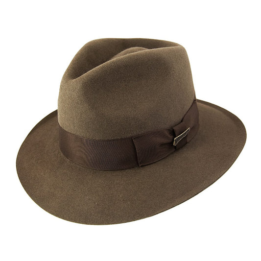 Sombrero Fedora Indiana Jones de fieltro de piel - Marrón