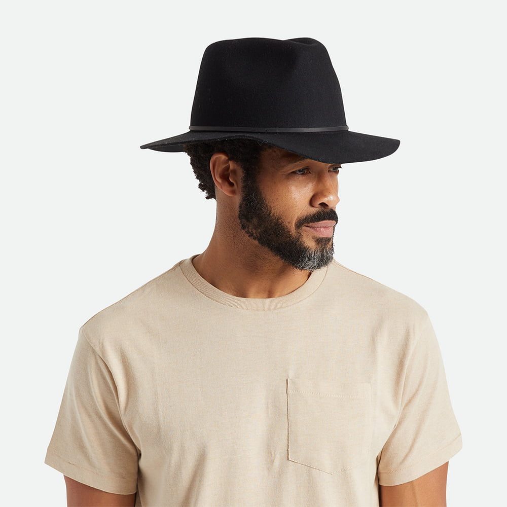 Sombrero Fedora Wesley plegable de fieltro de lana de Brixton - Negro Lavado