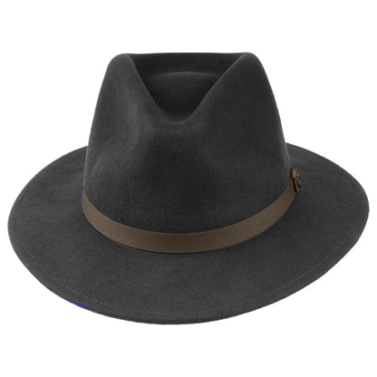Sombrero Fedora Messer plegable de fieltro de lana de Brixton - Negro Lavado-Marrón