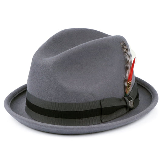 Sombrero Trilby Gain de fieltro de lana con cinta decorativa a rayas de Brixton - Gris