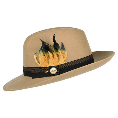 Sombrero Fedora Grosvenor de fieltro de lana Con plumas de Christys - Camel