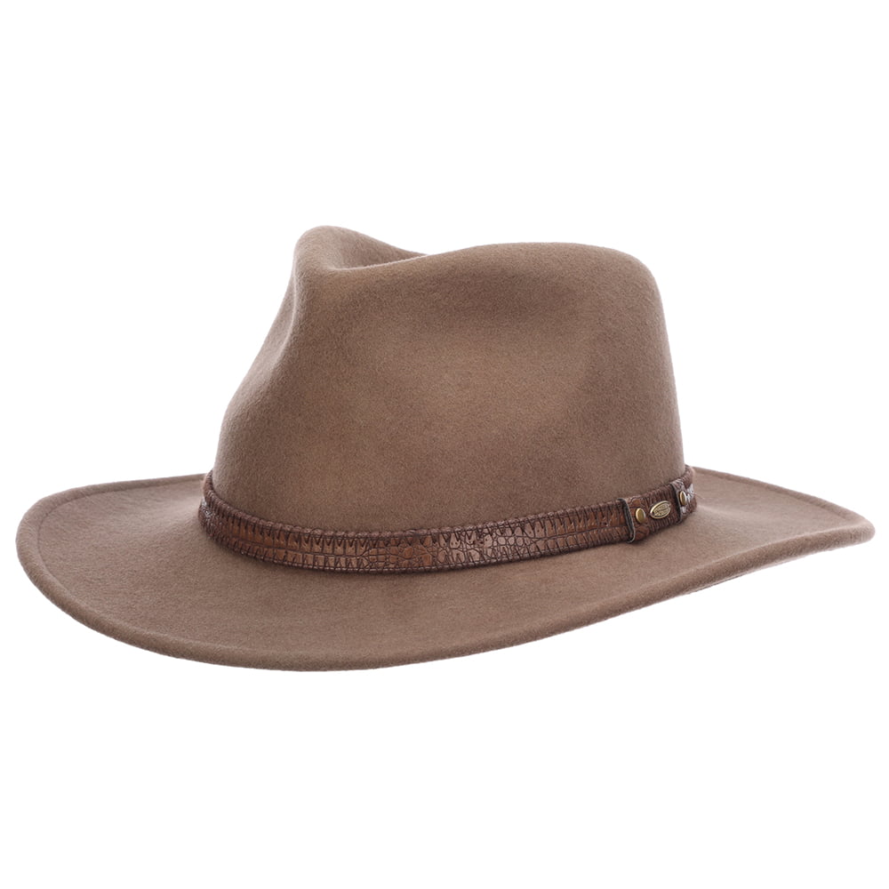 Sombrero Outback Rosebery impermeable y plegable de fieltro de lana de Scala - Kaki