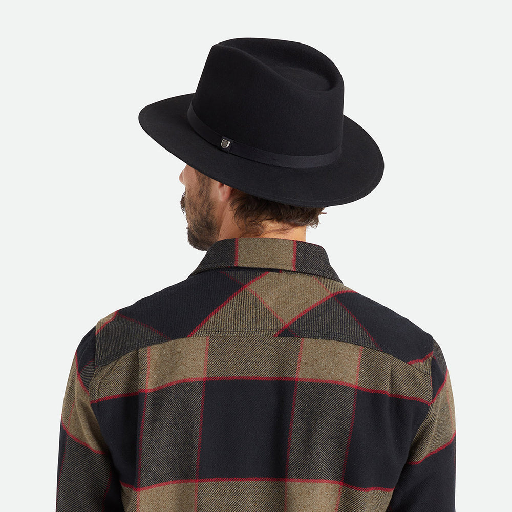 Sombrero Fedora Messer plegable de fieltro de lana de Brixton - Negro