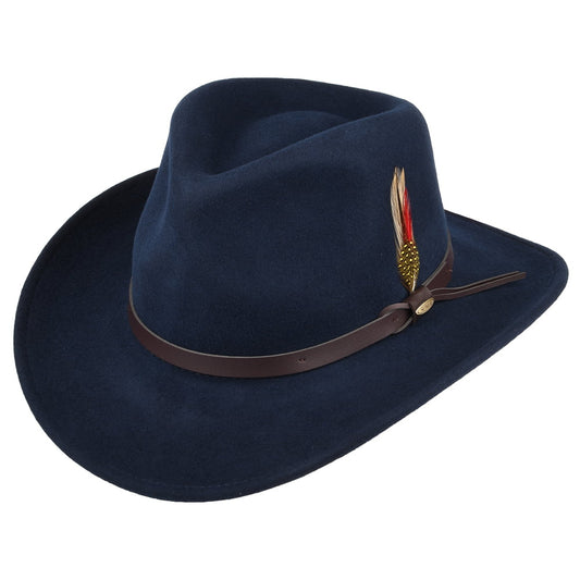 Sombrero Outback Dakota plegable Repelente al agua de fieltro de lana de Scala - Azul Marino