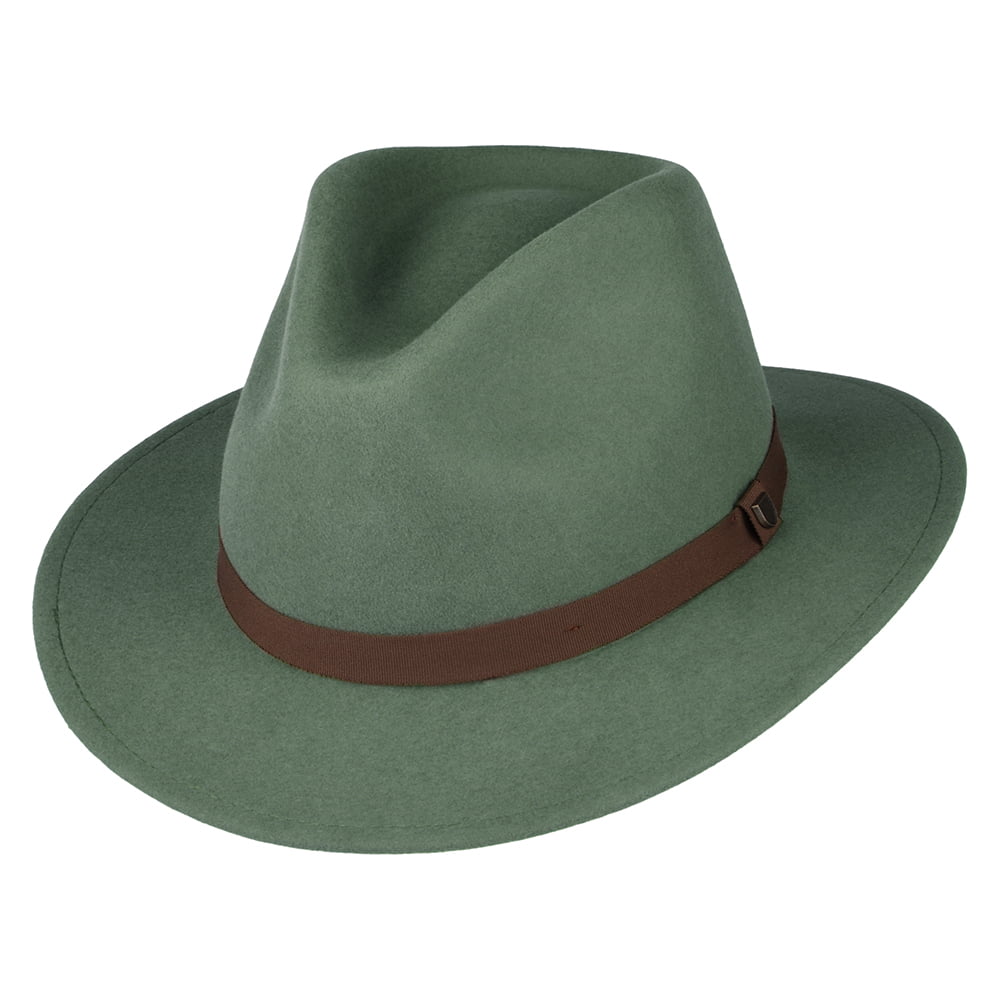 Sombrero Fedora Messer plegable de fieltro de lana de Brixton - Verde Oliva Claro