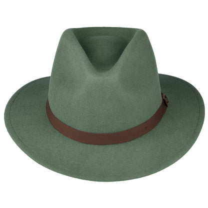 Sombrero Fedora Messer plegable de fieltro de lana de Brixton - Verde Oliva Claro