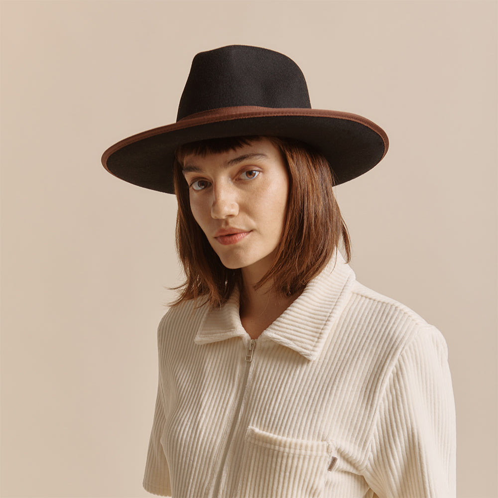 Sombrero Fedora Reno de fieltro de lana de Brixton - Negro-Marrón