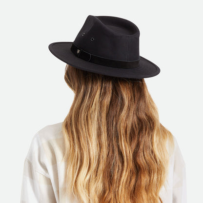 Sombrero Fedora Messer X Adventure repelente al agua de algodón de Brixton - Negro