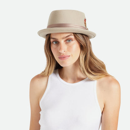 Sombrero Pork Pie Stout de fieltro de lana de Brixton - Beige