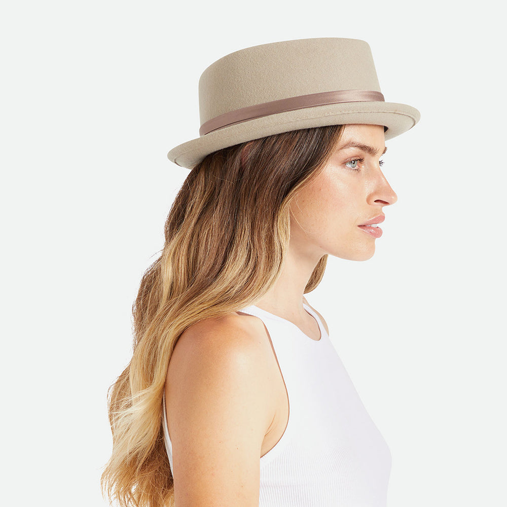 Sombrero Pork Pie Stout de fieltro de lana de Brixton - Beige