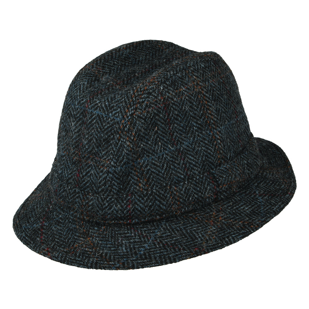 Sombrero Trilby enrollable de HARRIS TWEED diseño de espiga de City Sport - Azul Marino