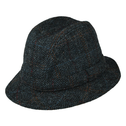 Sombrero Trilby enrollable de HARRIS TWEED diseño de espiga de City Sport - Azul Marino